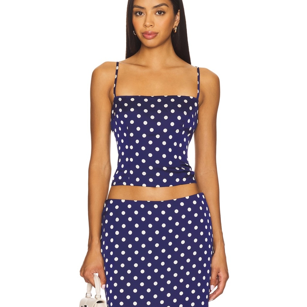 Polka Dot Navy Two-Piece Skirt Set - Picture 2 of 6